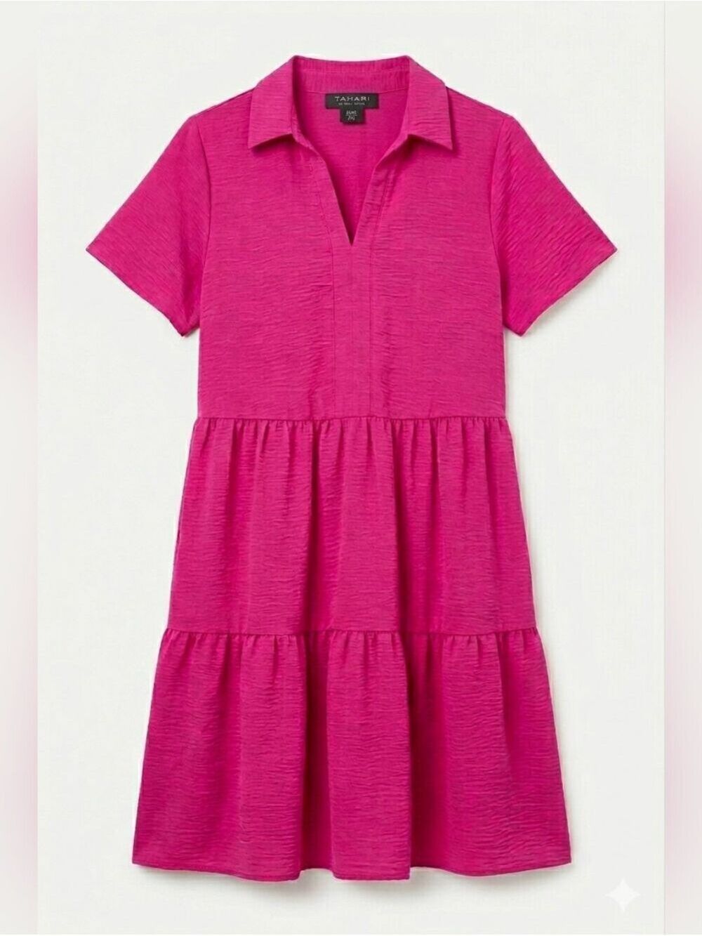 Tahari Pink Short Sleeve Tiered Ruffle Smock Dress, NWT, Medium
